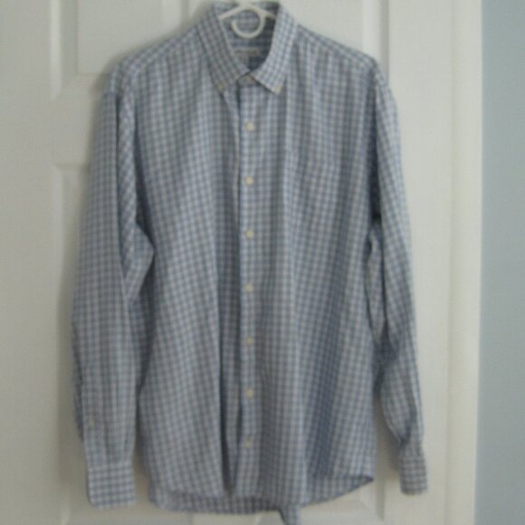 Peter Millar Long Sleeve Button Down Dress Shirt XL Blue White Plaid Cotton Silk - Picture 1 of 10